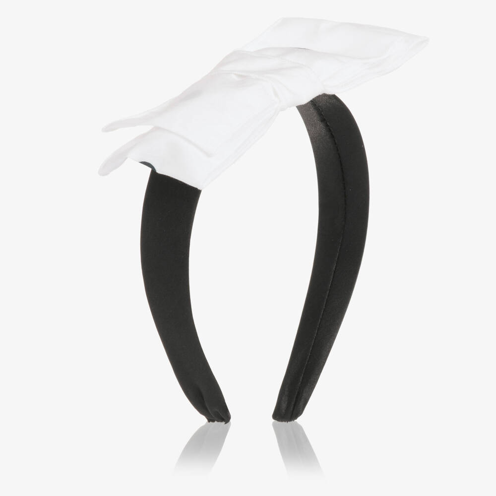Phi Clothing-Girls Ivory & Black Polka Dot Bow Hairband | Childrensalon