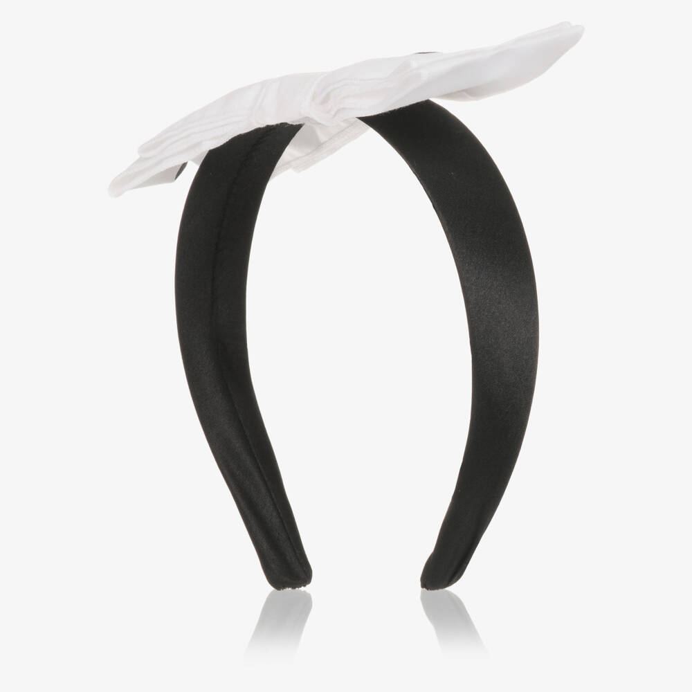 Phi Clothing-Girls Ivory & Black Polka Dot Bow Hairband | Childrensalon