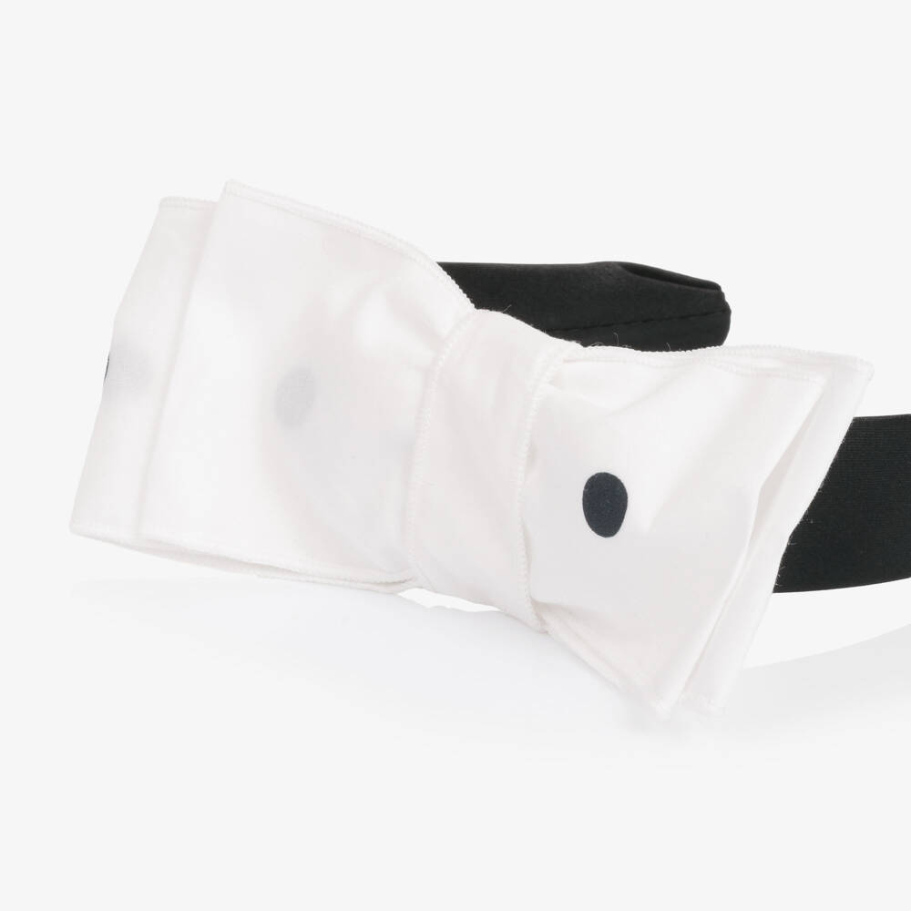 Phi Clothing-Girls Ivory & Black Polka Dot Bow Hairband | Childrensalon
