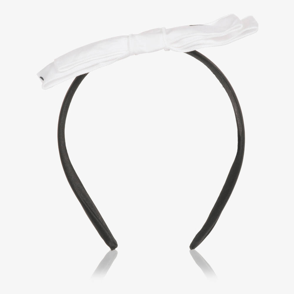 Phi Clothing-Girls Ivory & Black Polka Dot Bow Hairband | Childrensalon