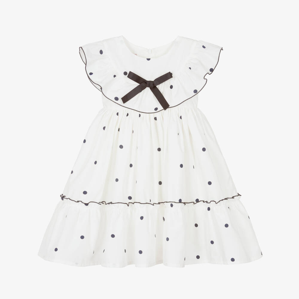 Phi Clothing-Girls Ivory & Black Polka Dot Cotton Dress | Childrensalon