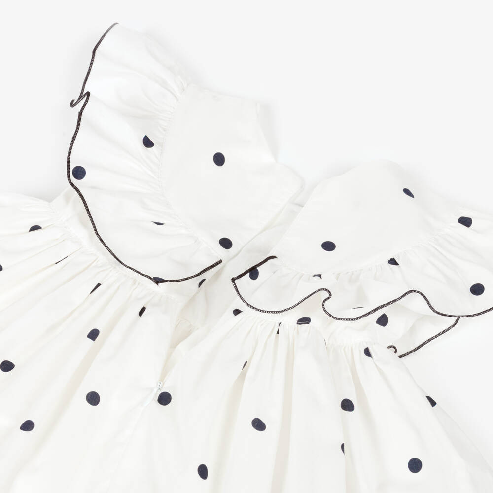 Phi Clothing-Girls Ivory & Black Polka Dot Cotton Dress | Childrensalon