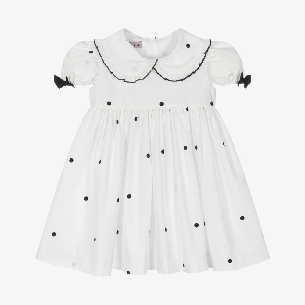 Phi Clothing-Girls Ivory & Black Polka Dot Cotton Dress | Childrensalon