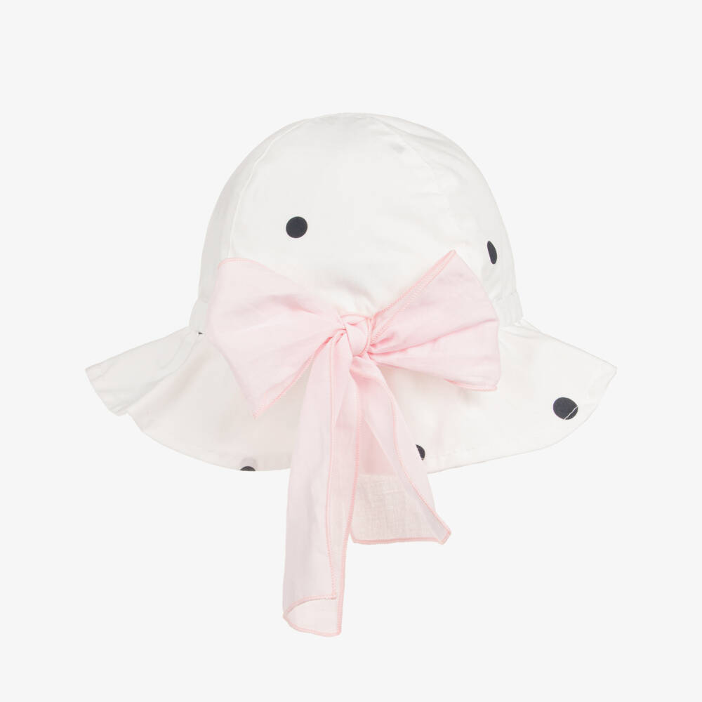 Phi Clothing-Girls Ivory & Black Polka Dot Cotton Sun Hat | Childrensalon