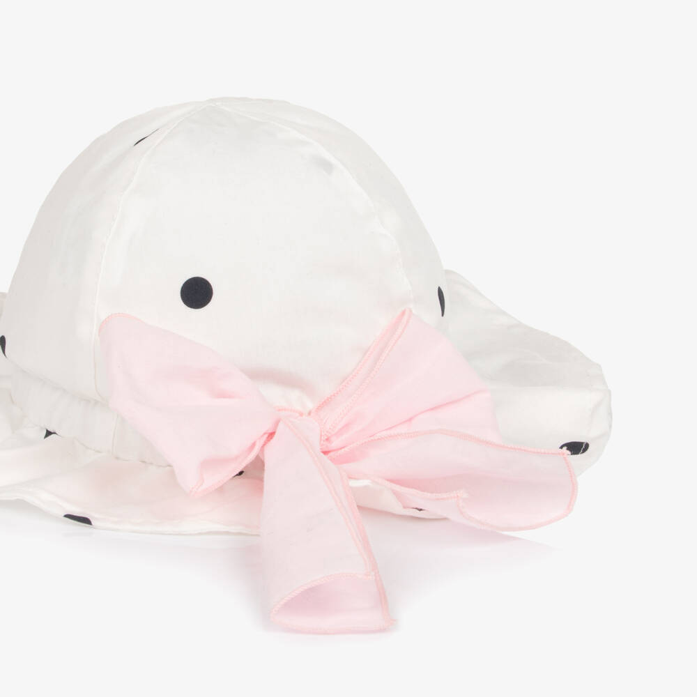 Phi Clothing-Girls Ivory & Black Polka Dot Cotton Sun Hat | Childrensalon