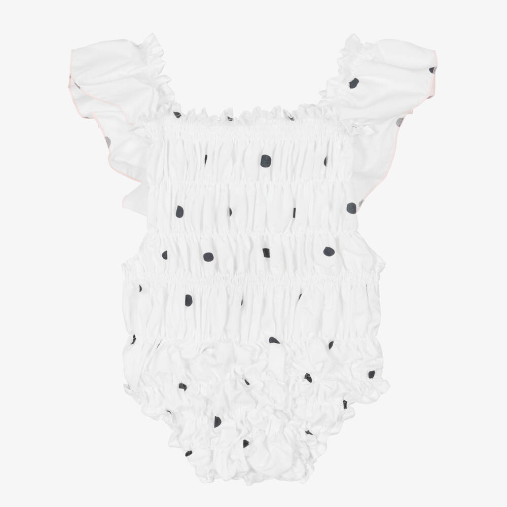 Phi Clothing-Girls Ivory & Black Polka Dot Ruched Cotton Shortie | Childrensalon