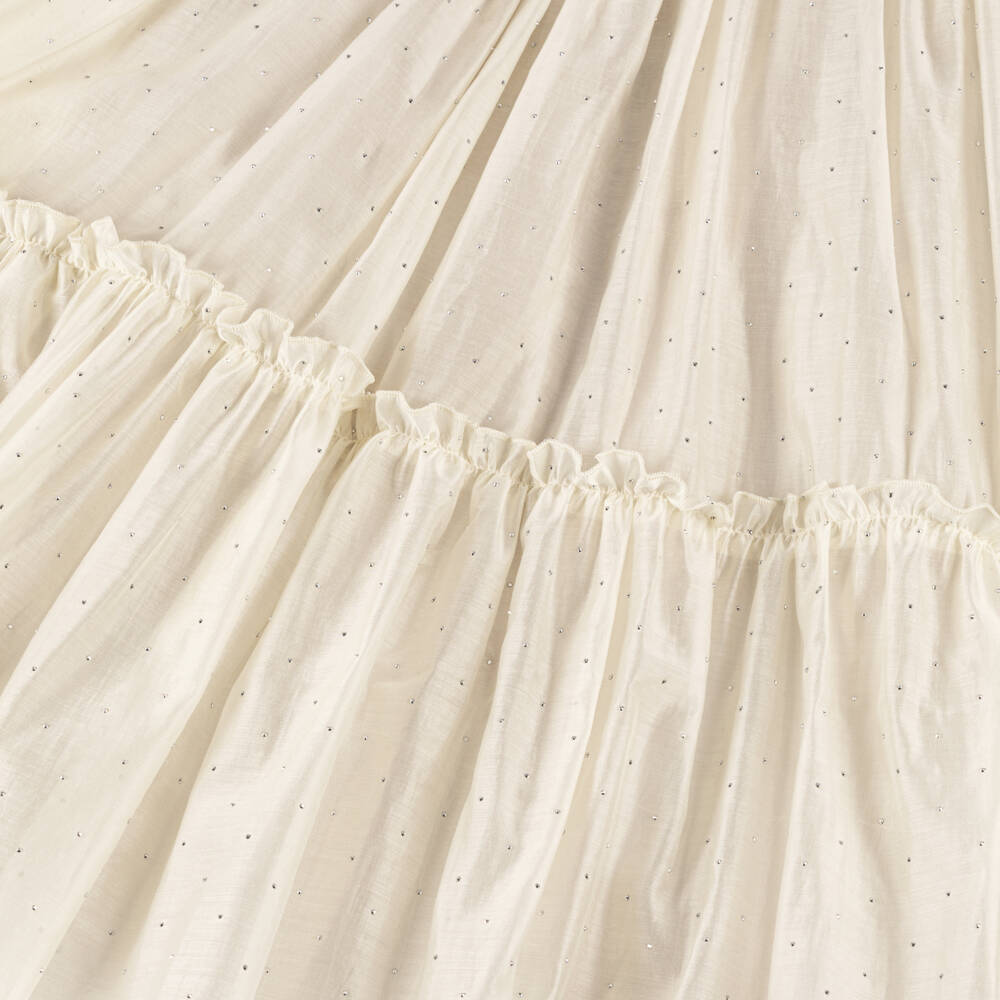 Phi Clothing-Платье кремовое из шифона и со стразами с черными бархатными бантами для девочек | Childrensalon