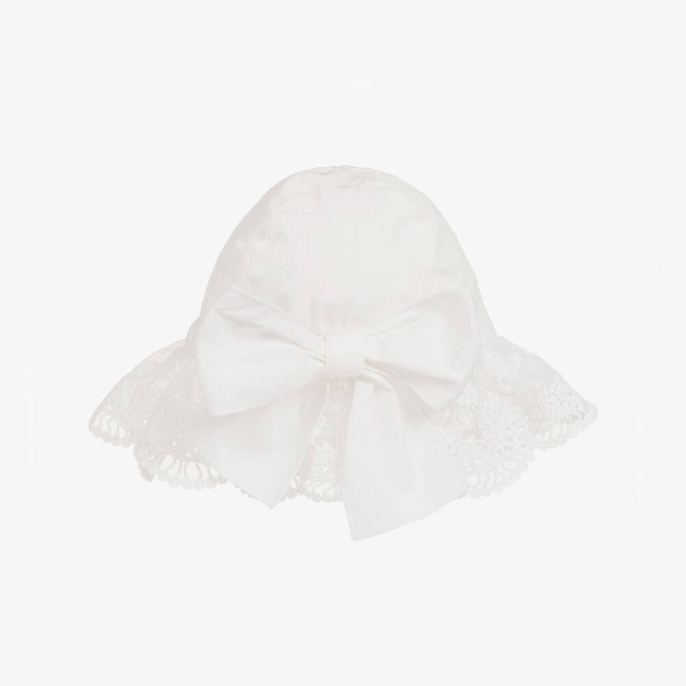 Phi Clothing-قبعة قطن ودانتيل لون عاجي للبنات | Childrensalon
