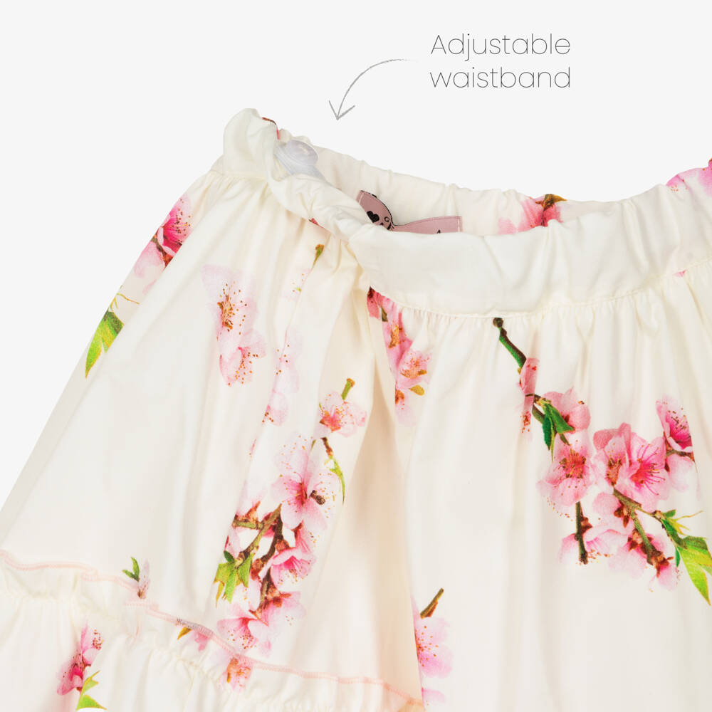 Phi Clothing-Girls Ivory Cotton Skirt Set with Pink Blossom Print | Childrensalon