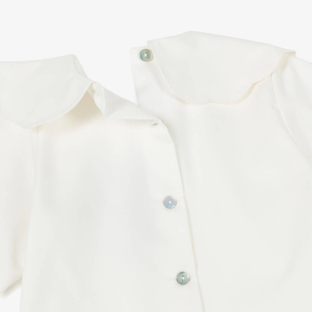 Phi Clothing-Girls Ivory Cotton Twill Blouse with Velvet Bow | Childrensalon