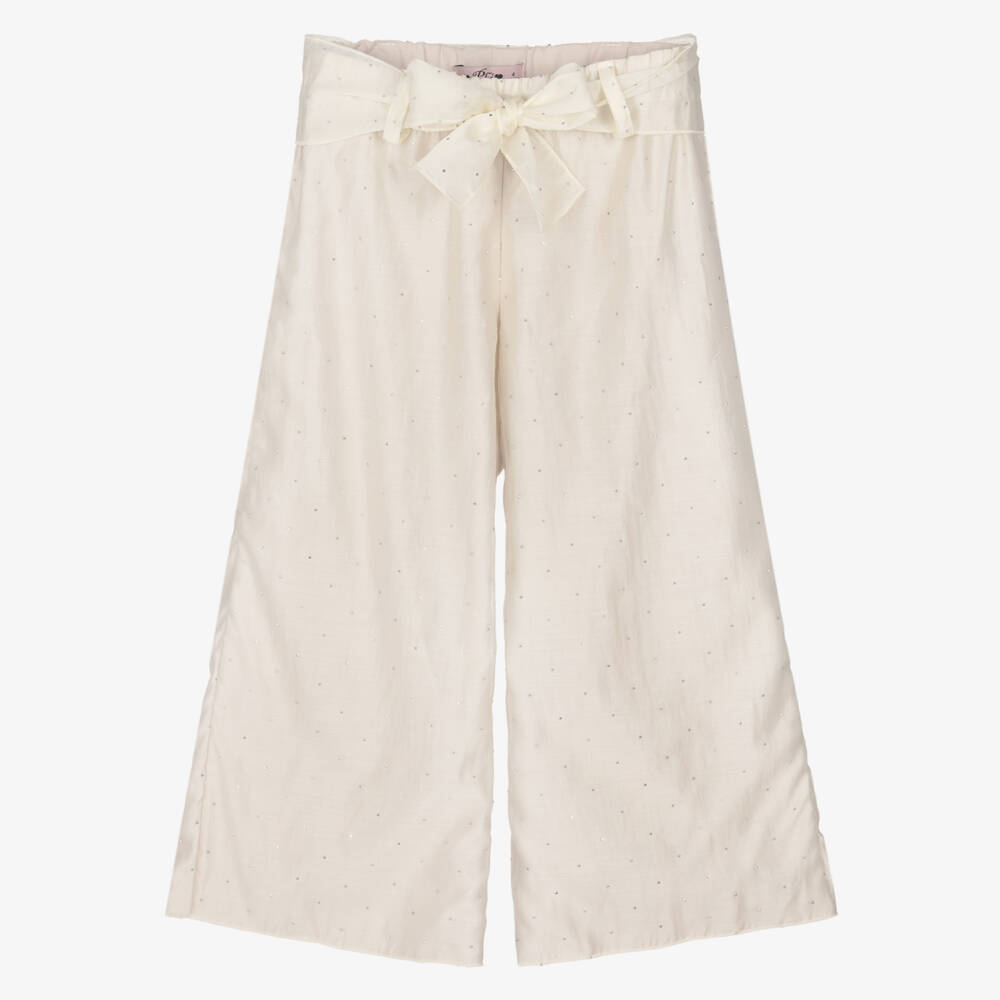 Phi Clothing-Girls Ivory Diamanté Wide Leg Chiffon Trousers | Childrensalon