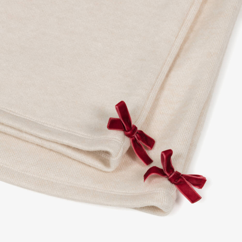 Phi Clothing-Girls Ivory Knitted Trouser Set with Ribbon Ties | Childrensalon