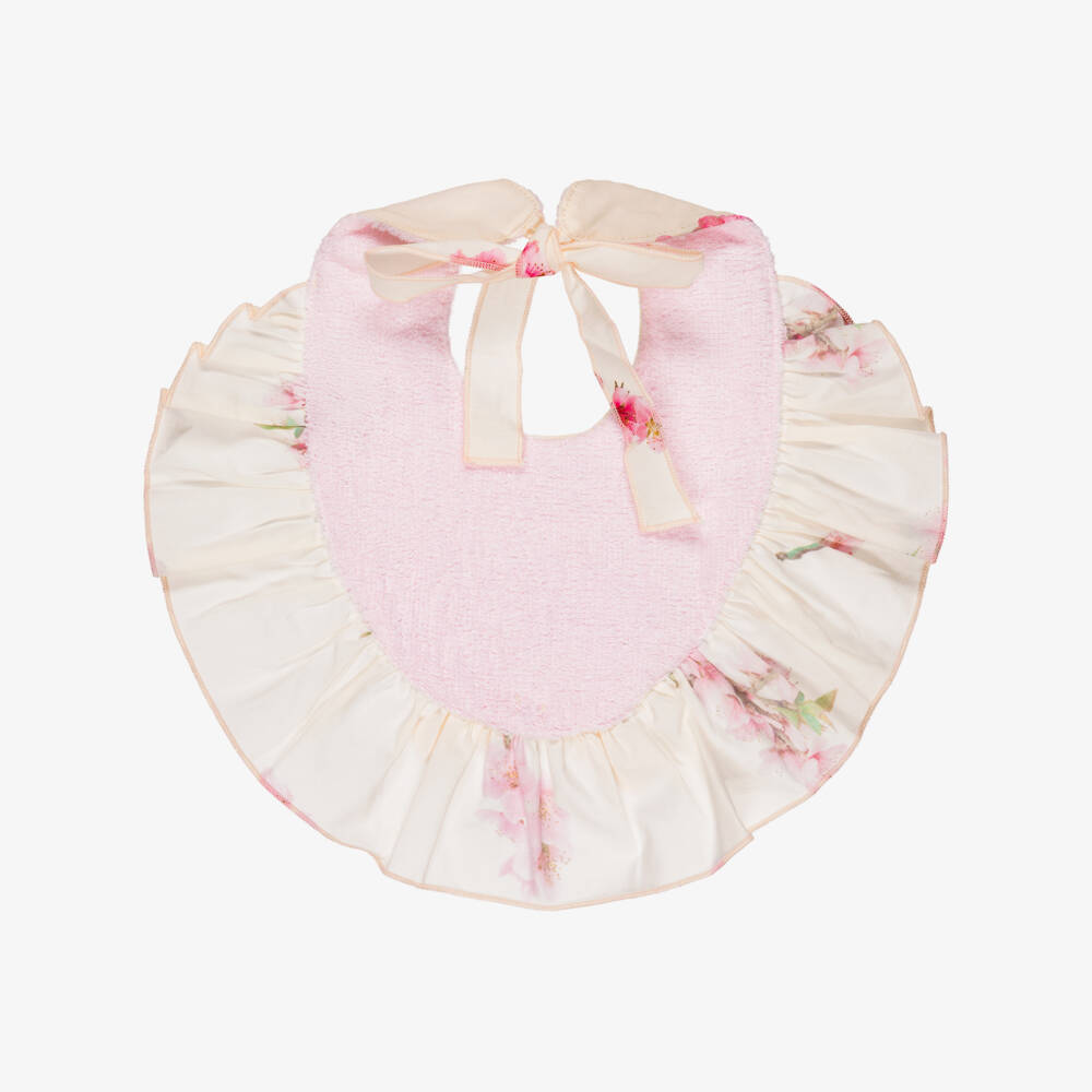 Phi Clothing-Girls Ivory & Pink Blossom Print Cotton Bib | Childrensalon