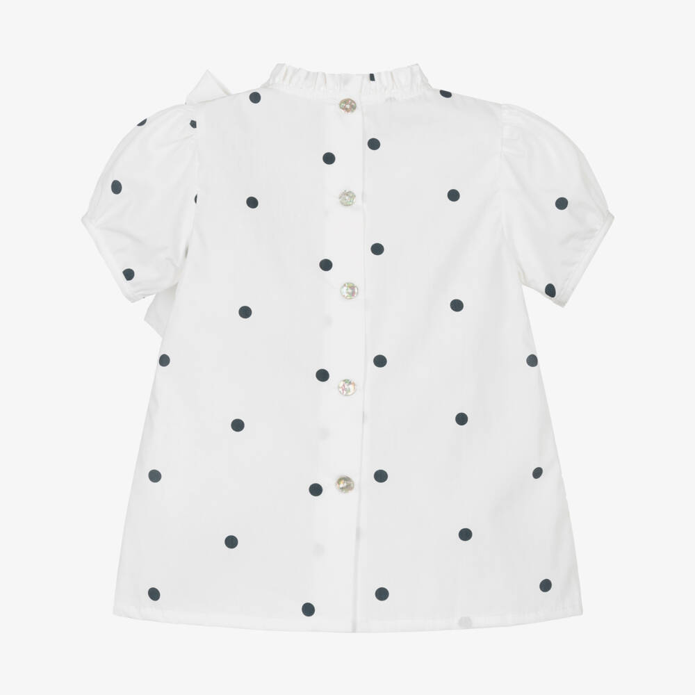 Phi Clothing-Girls Ivory Polka Dot Blouse with Frill Collar | Childrensalon