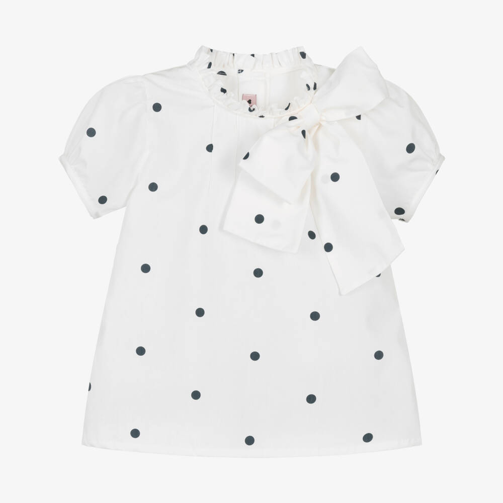 Phi Clothing-Girls Ivory Polka Dot Blouse with Frill Collar | Childrensalon