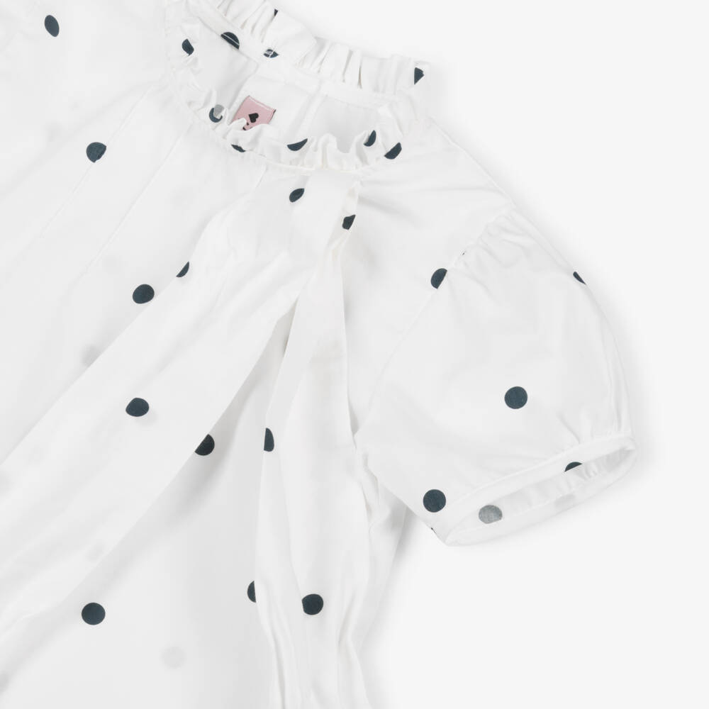 Phi Clothing-Girls Ivory Polka Dot Blouse with Frill Collar | Childrensalon