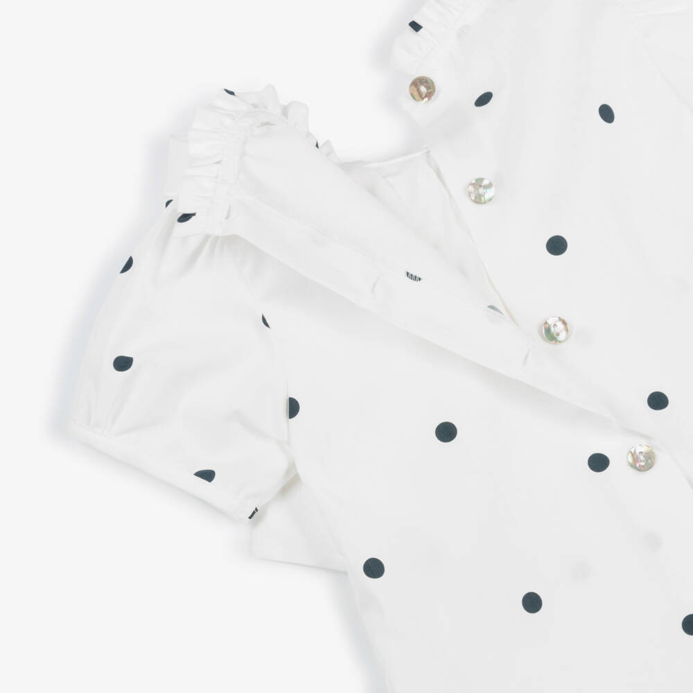 Phi Clothing-Girls Ivory Polka Dot Blouse with Frill Collar | Childrensalon