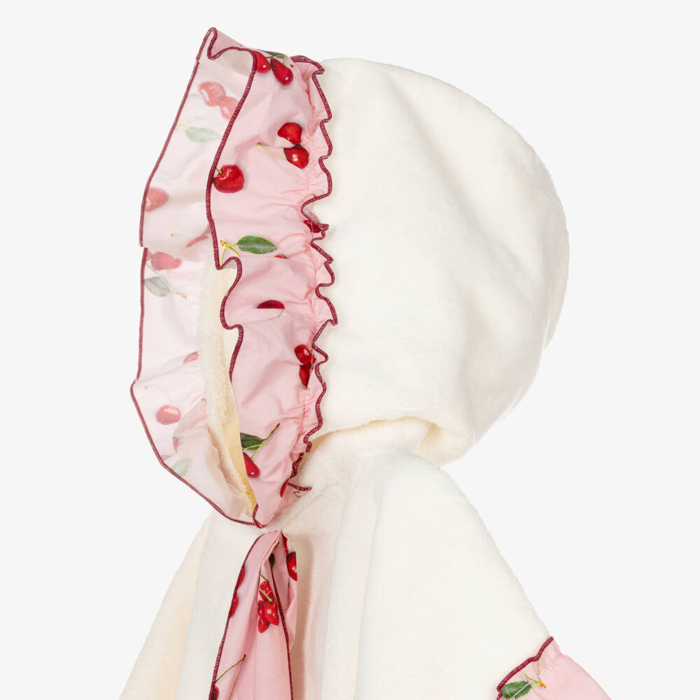 Phi Clothing-Girls Ivory Poncho Towel with Cherry Ruffle Trim | Childrensalon
