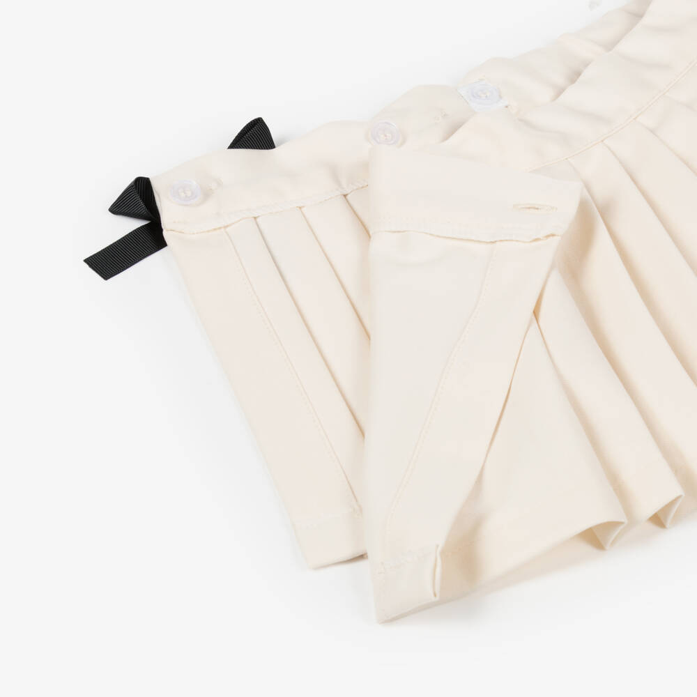 Phi Clothing-Girls Ivory Twill Pleated Skirt Set with Black Bows | Childrensalon