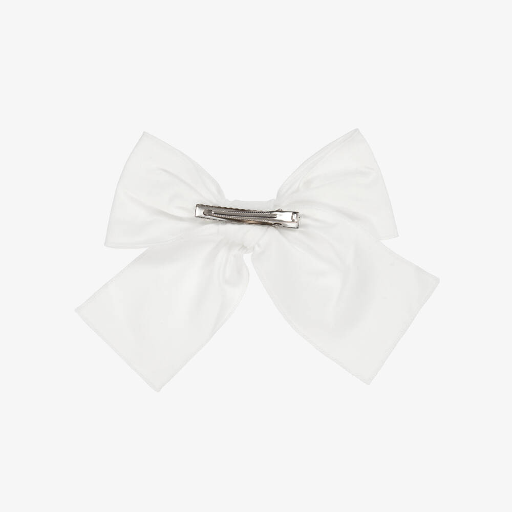 Phi Clothing-Girls Ivory Velvet Bow Hair Clip (16cm) | Childrensalon
