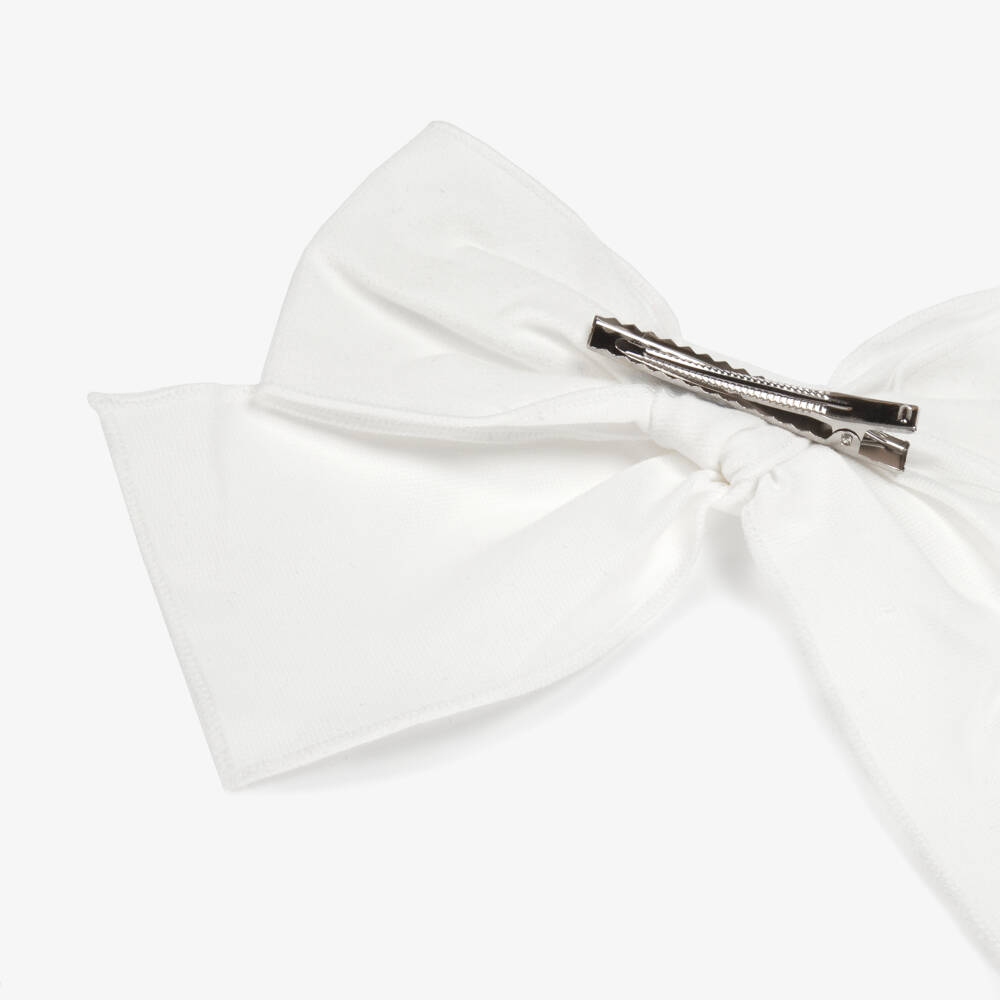 Phi Clothing-Girls Ivory Velvet Bow Hair Clip (16cm) | Childrensalon