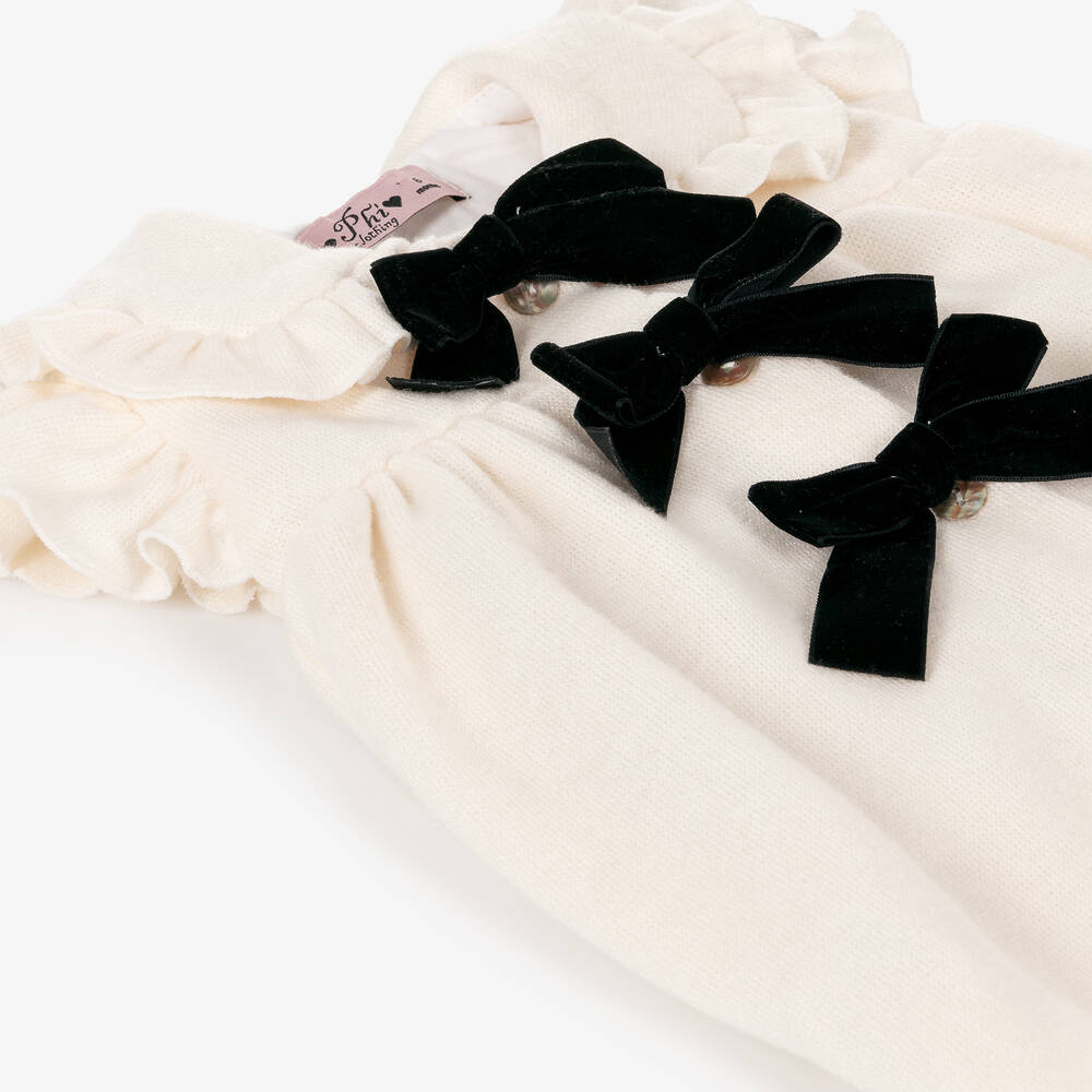 Phi Clothing-جمبسوت بفيونكة فيسكوز محبوك لون عاجي | Childrensalon