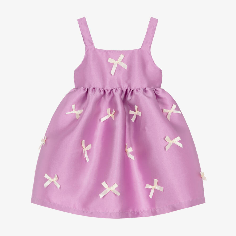Phi Clothing-Girls Lavender Purple Satin Bow Dress | Childrensalon