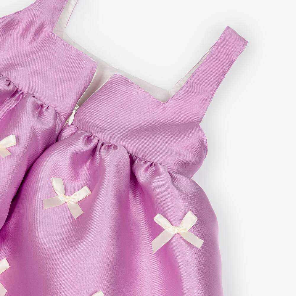 Phi Clothing-Girls Lavender Purple Satin Bow Dress | Childrensalon