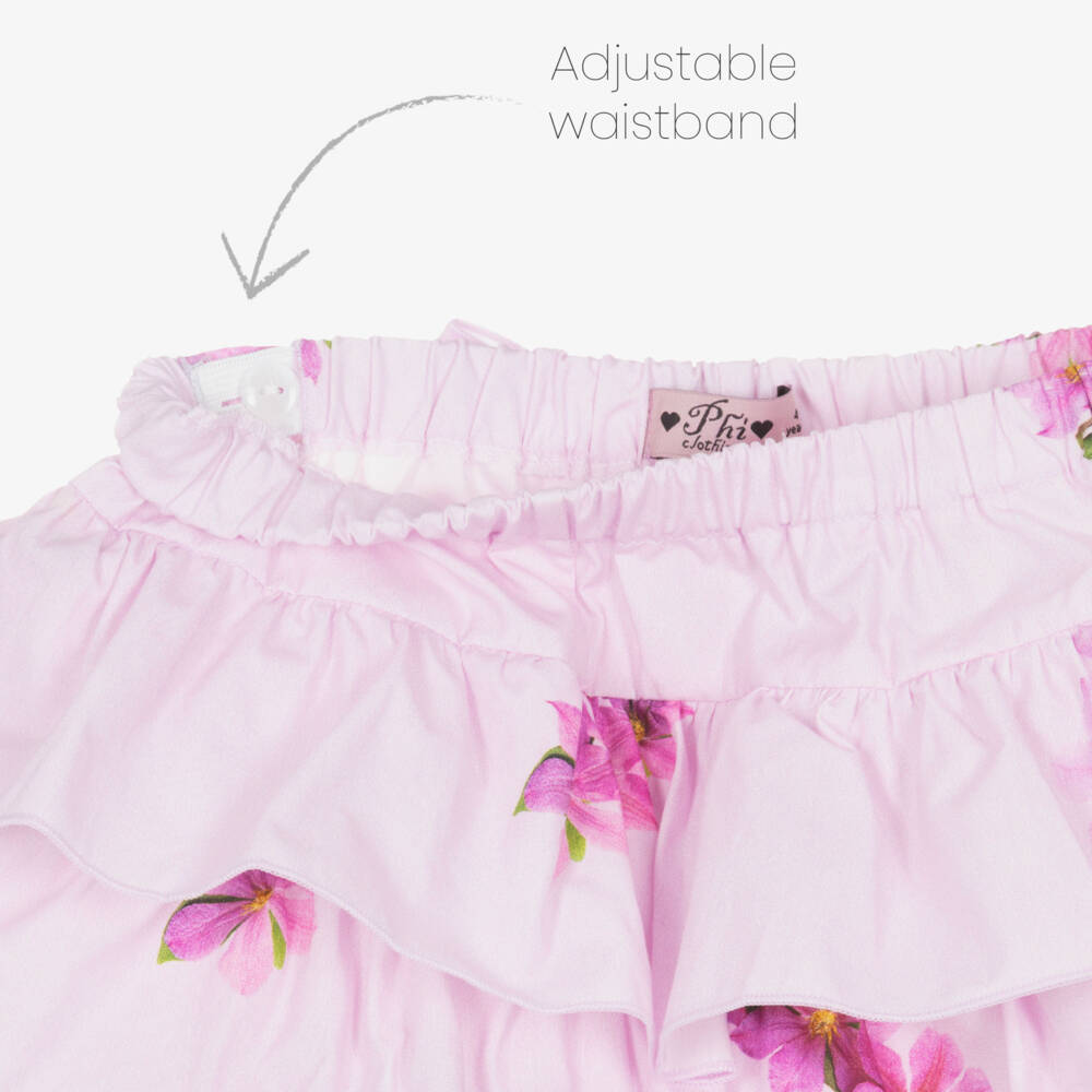 Phi Clothing-Girls Lilac Pink Floral Cotton Skirt Set | Childrensalon