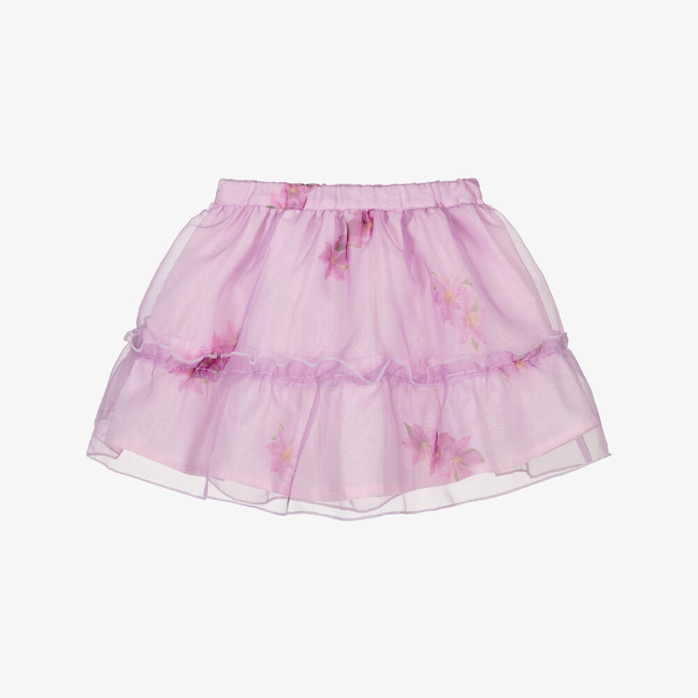 Phi Clothing-Girls Lilac Purple Organza Floral Skirt | Childrensalon