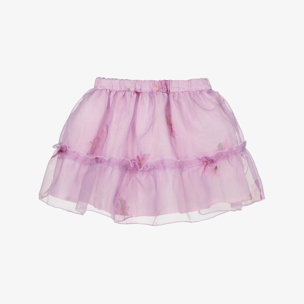 Phi Clothing-Girls Lilac Purple Organza Floral Skirt | Childrensalon