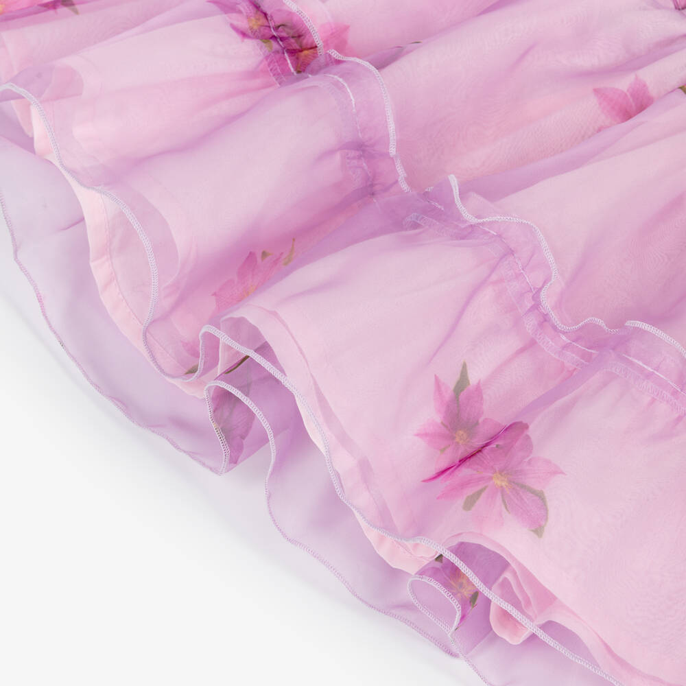 Phi Clothing-Girls Lilac Purple Organza Floral Skirt | Childrensalon
