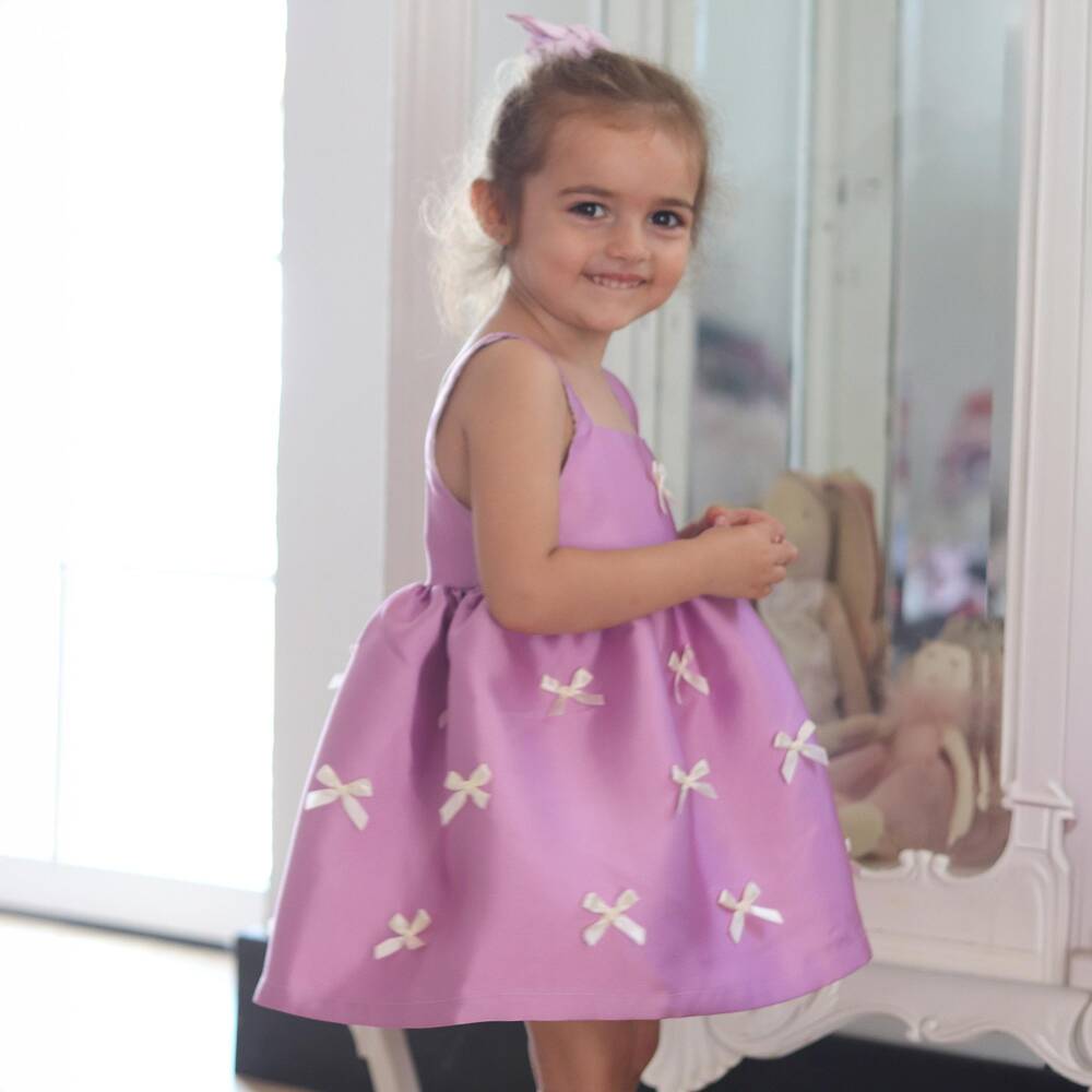 Phi Clothing-Платье сиреневое с атласным бантом для девочек | Childrensalon