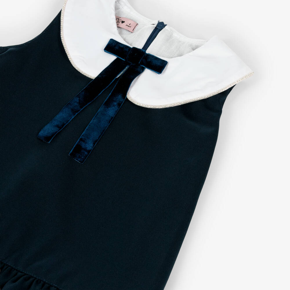 Phi Clothing-Girls Navy Blue Sleeveless Dress with White Collar | Childrensalon
