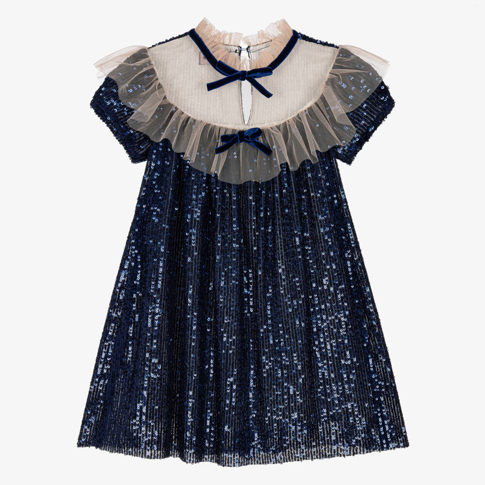 Phi Clothing-Girls Navy Blue Tulle & Sequin Dress | Childrensalon