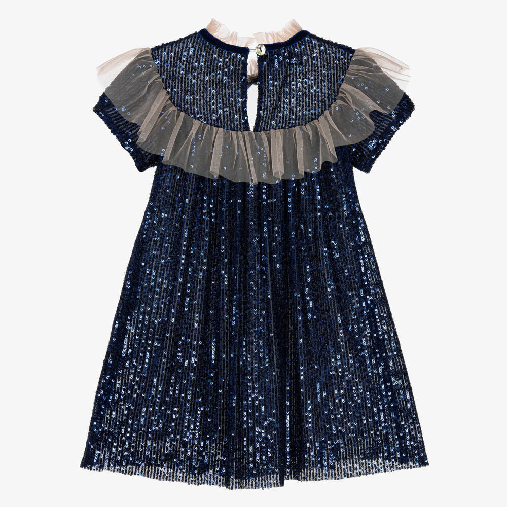 Phi Clothing-Girls Navy Blue Tulle & Sequin Dress | Childrensalon