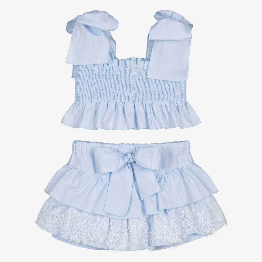 Phi Clothing-طقم شورت وتوب قطن لون أزرق فاتح للبنات | Childrensalon