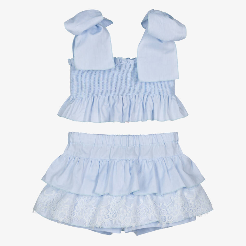 Phi Clothing-طقم شورت وتوب قطن لون أزرق فاتح للبنات | Childrensalon