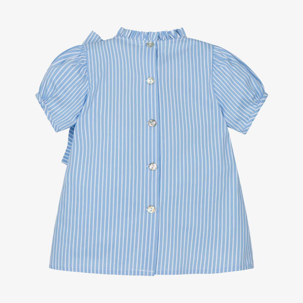 Phi Clothing-Girls Pale Blue Stripe Blouse with Frill Collar | Childrensalon