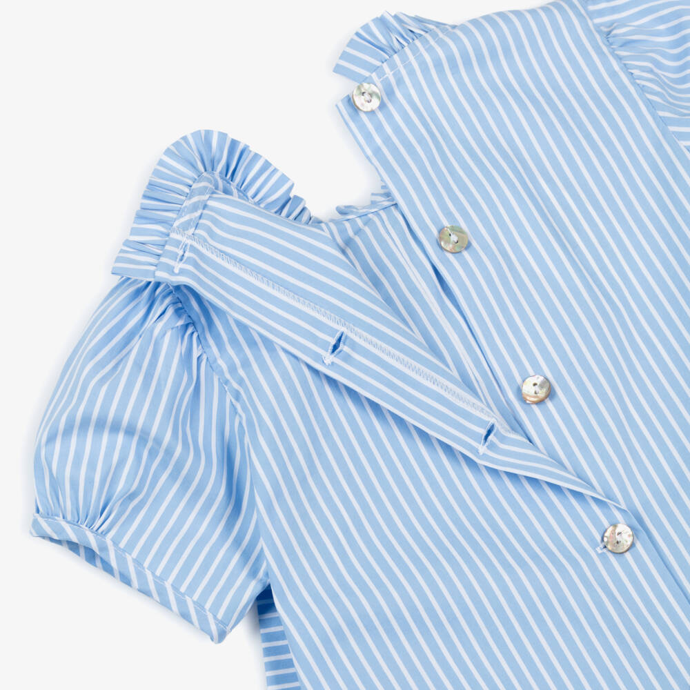 Phi Clothing-Girls Pale Blue Stripe Blouse with Frill Collar | Childrensalon