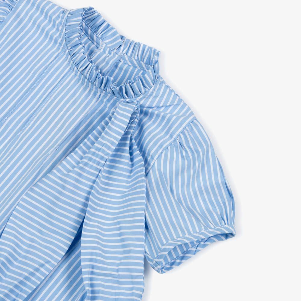 Phi Clothing-Girls Pale Blue Stripe Blouse with Frill Collar | Childrensalon