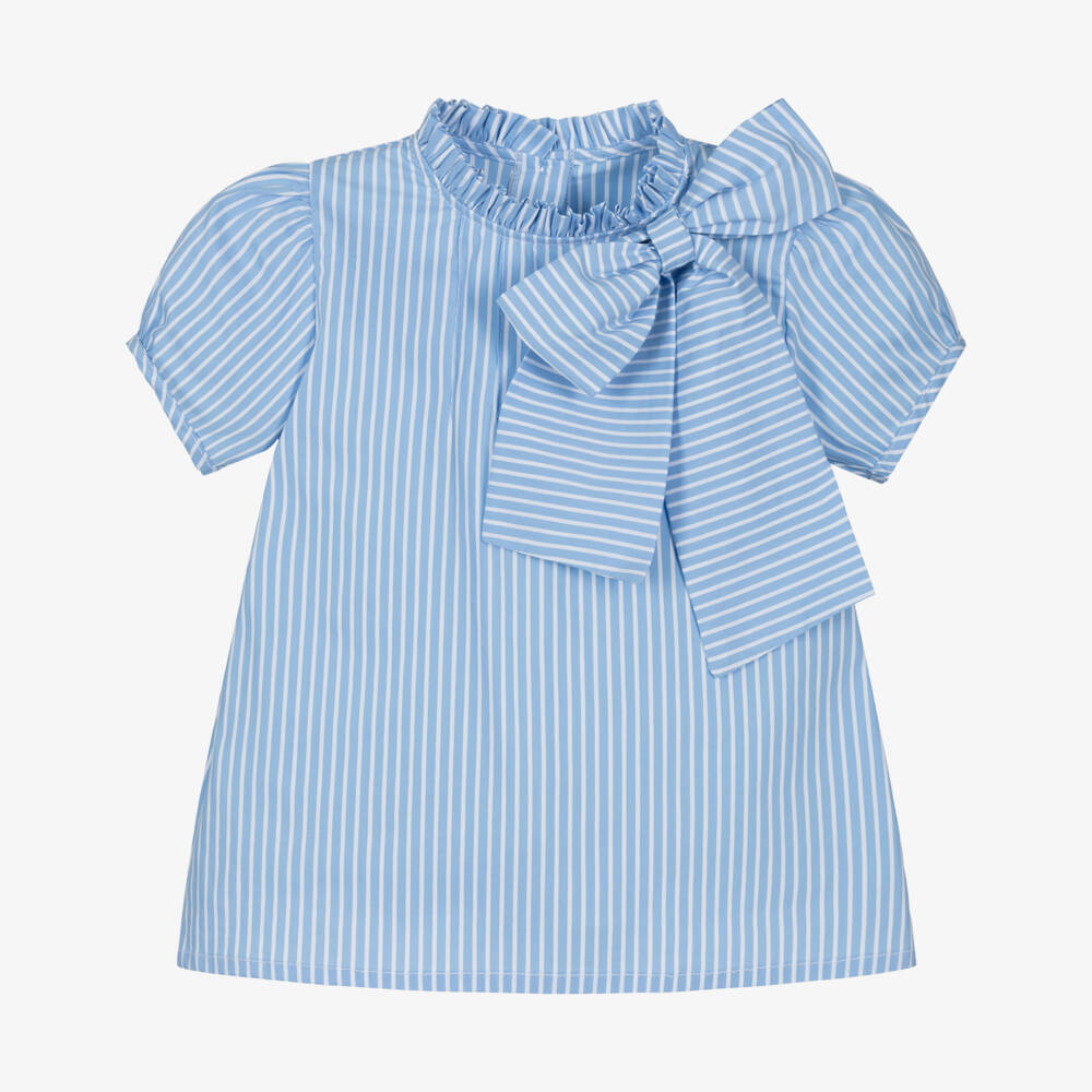 Phi Clothing-Girls Pale Blue Stripe Blouse with Frill Collar | Childrensalon