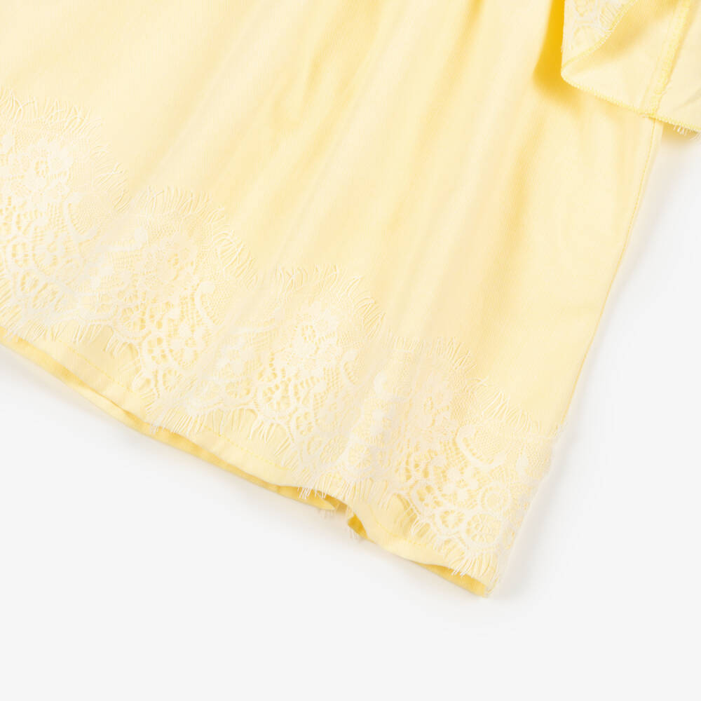 Phi Clothing-Girls Pale Yellow Cotton Dress with Lace Trims | Childrensalon