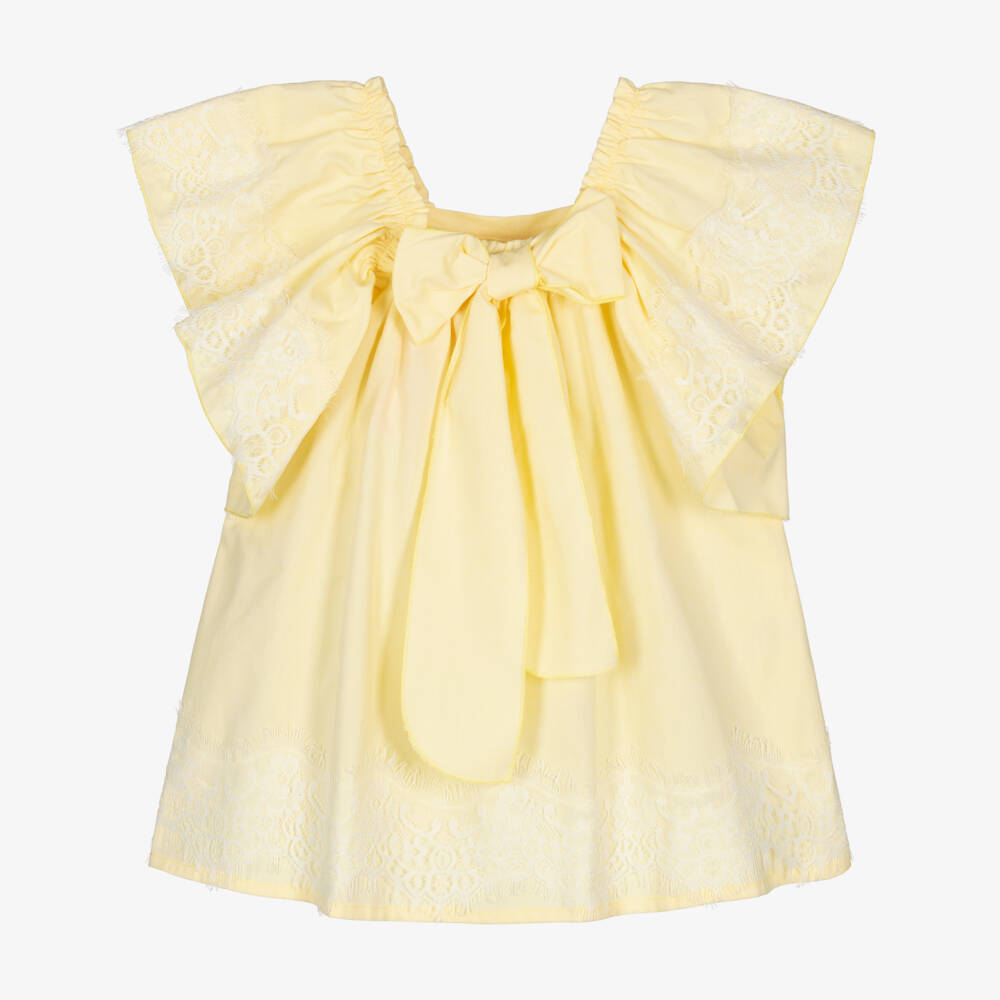Phi Clothing-Girls Pale Yellow Cotton Dress with Lace Trims | Childrensalon
