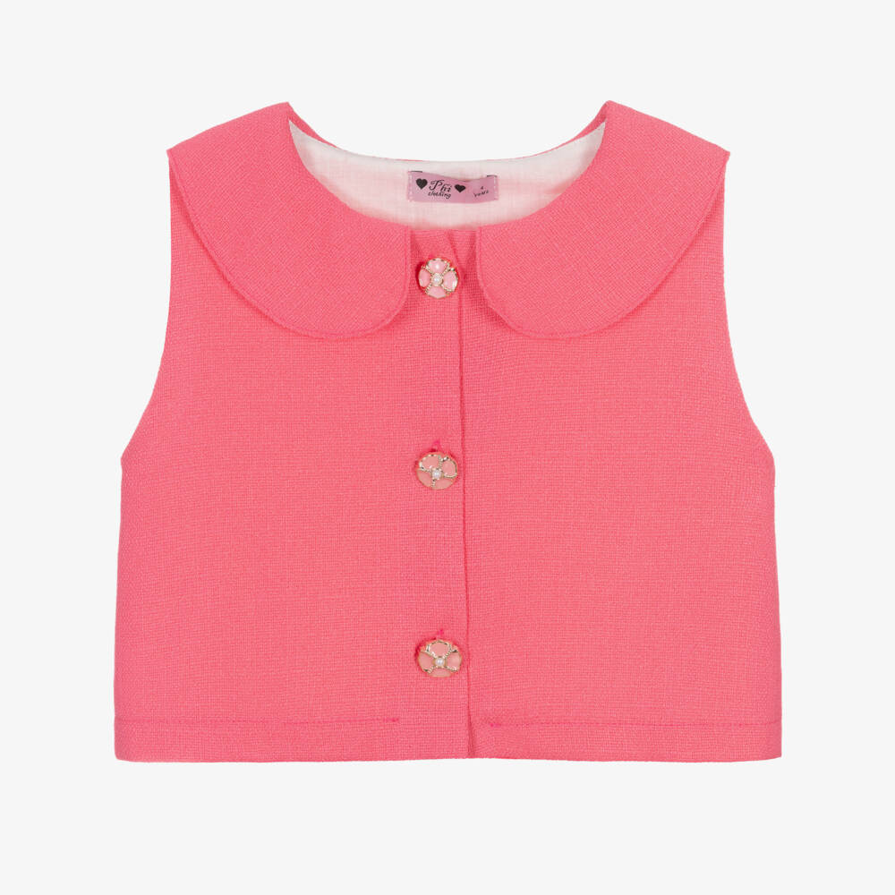 Phi Clothing-Girls Pink Blouse with Enamelled Floral Buttons | Childrensalon