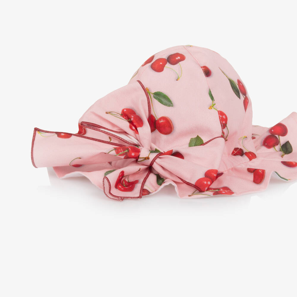 Phi Clothing-Girls Pink Cherry Print Cotton Sun Hat with Bow | Childrensalon