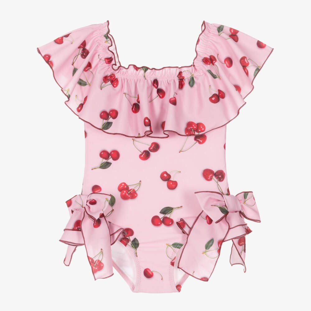 Phi Clothing-Girls Pink Cherry Ruffle Swimsuit | Childrensalon