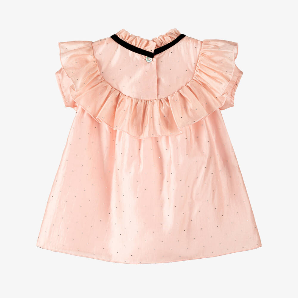 Phi Clothing-فستان شيفون مزين بكرستال وفيونكات لون زهري للبنات | Childrensalon