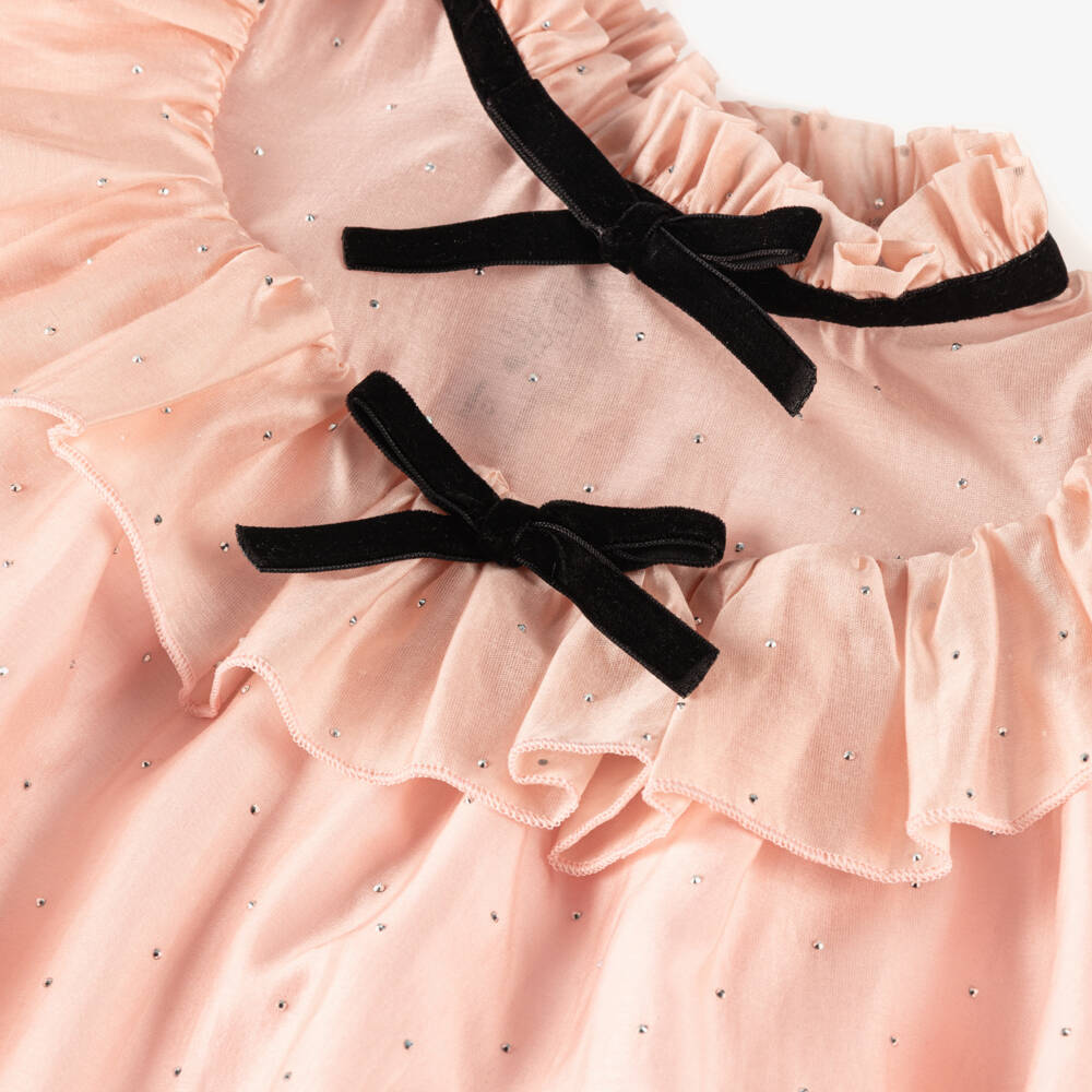 Phi Clothing-فستان شيفون مزين بكرستال وفيونكات لون زهري للبنات | Childrensalon