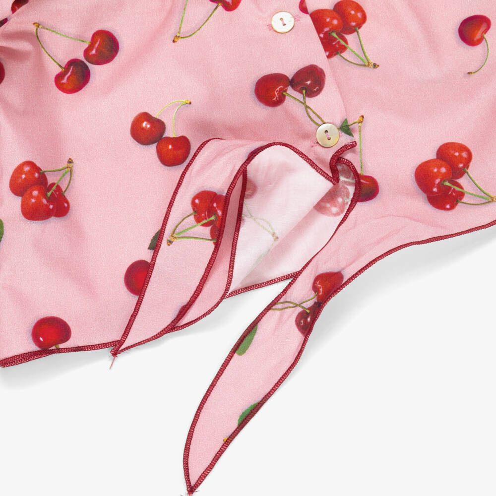 Phi Clothing-بلوزة قطن بنقشة الكرز الأحمر لون زهري للبنات | Childrensalon
